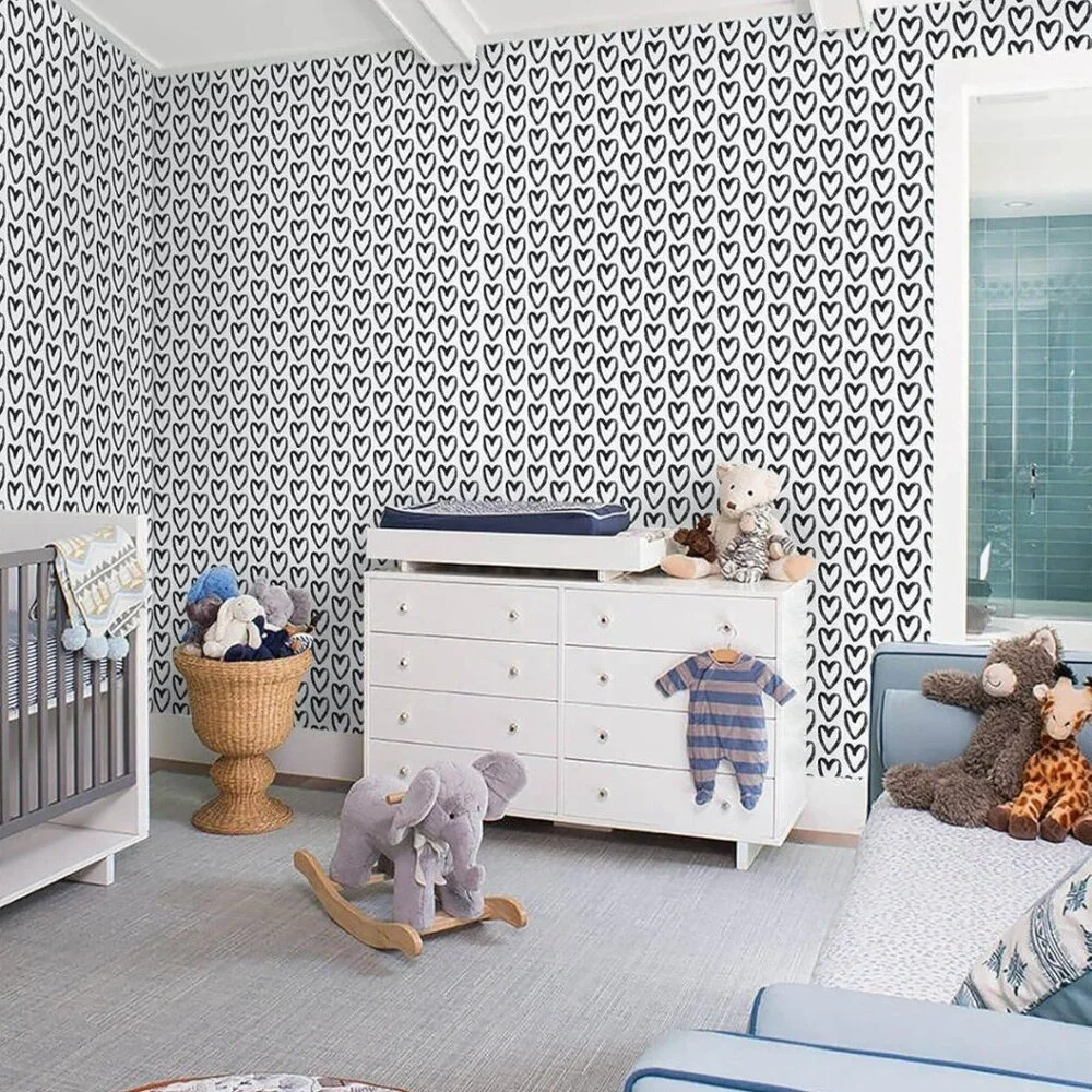 Black Heart Peel & Stick Wallpaper – White Modern Vinyl 17.7